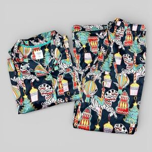 ASOS Chelsea Peers Christmas Satin Pajamas Long Sleeve Top and Pants Size XXS 6